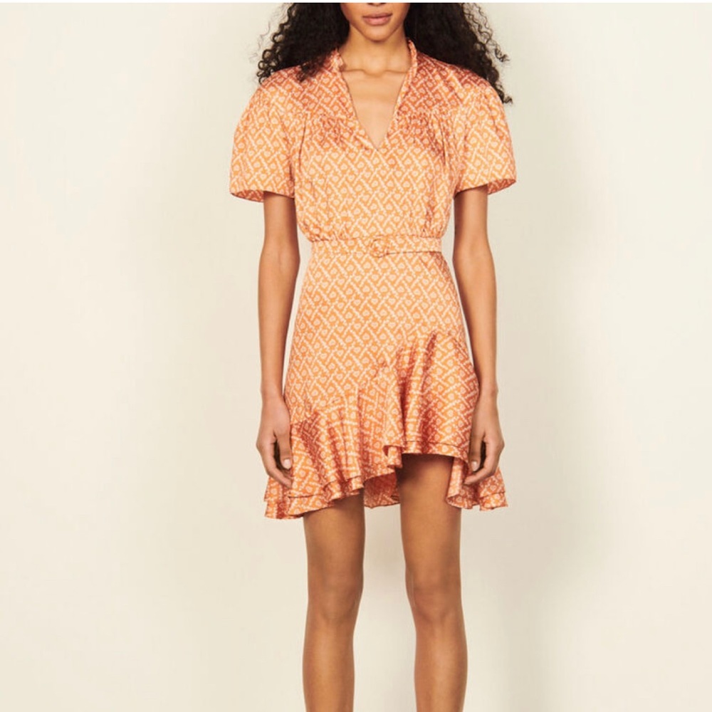 Sandro Ruffled dress with small heart print NEW- S